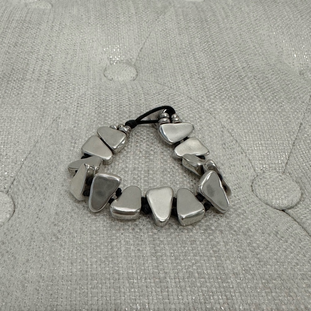 UNO de 50 Silver Geometric Bracelet with Black Cord